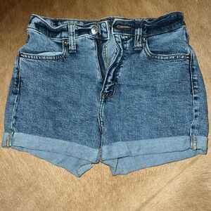 highest rise dark wash jean shorts